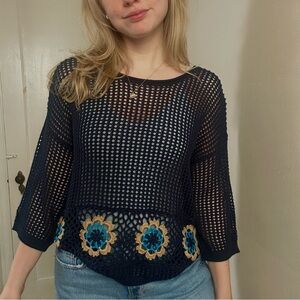 Cato dark blue crochet sweater